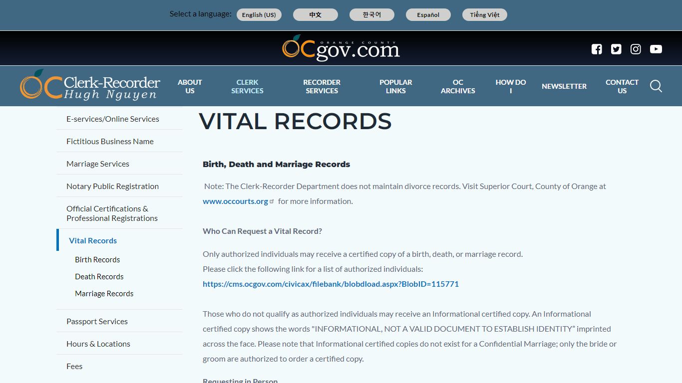 Vital Records | OC Clerk Recorder Department